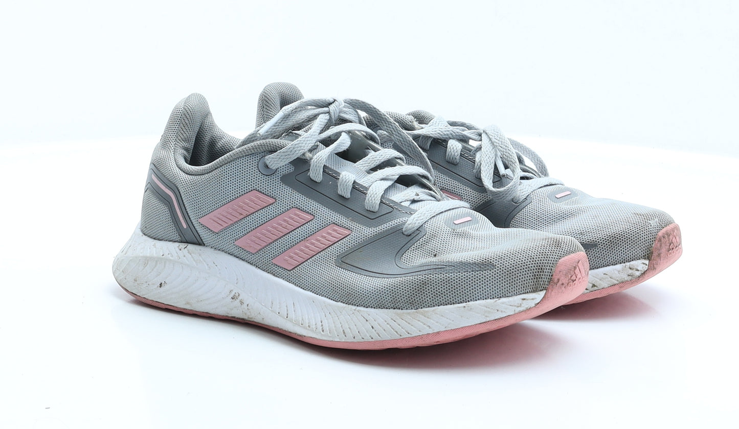 adidas Womens Grey Striped Polyester Trainer Flat 4 37