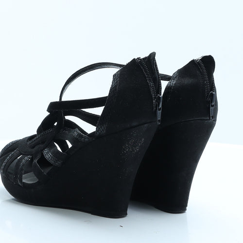 New Look Womens Black Animal Print Polyester Strappy Heel UK 6 EUR 39
