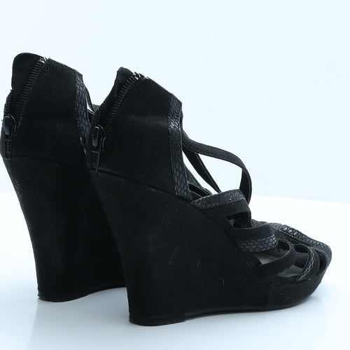 New Look Womens Black Animal Print Polyester Strappy Heel UK 6 EUR 39