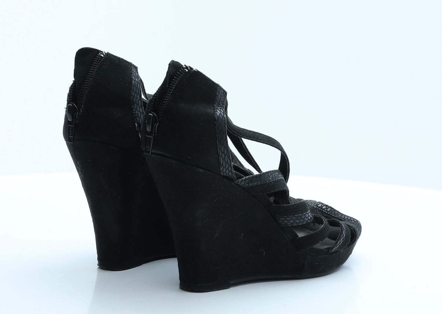 New Look Womens Black Animal Print Polyester Strappy Heel UK 6 EUR 39