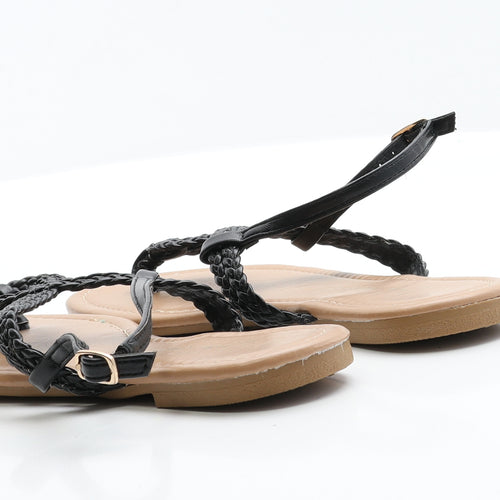 New Look Womens Black  Faux Leather Strappy Flat 5 38