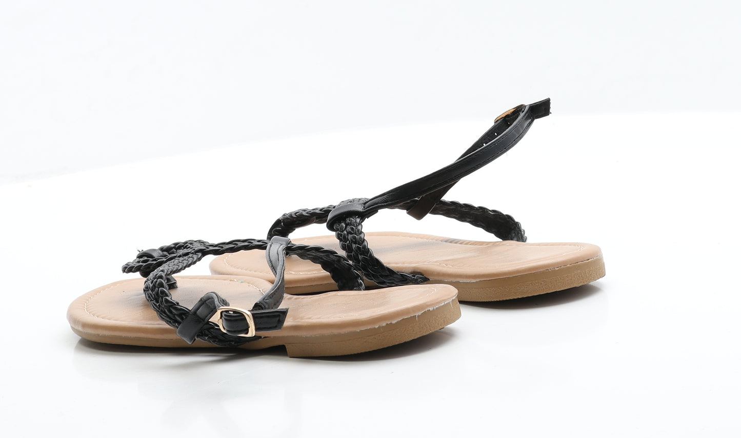 New Look Womens Black  Faux Leather Strappy Flat 5 38