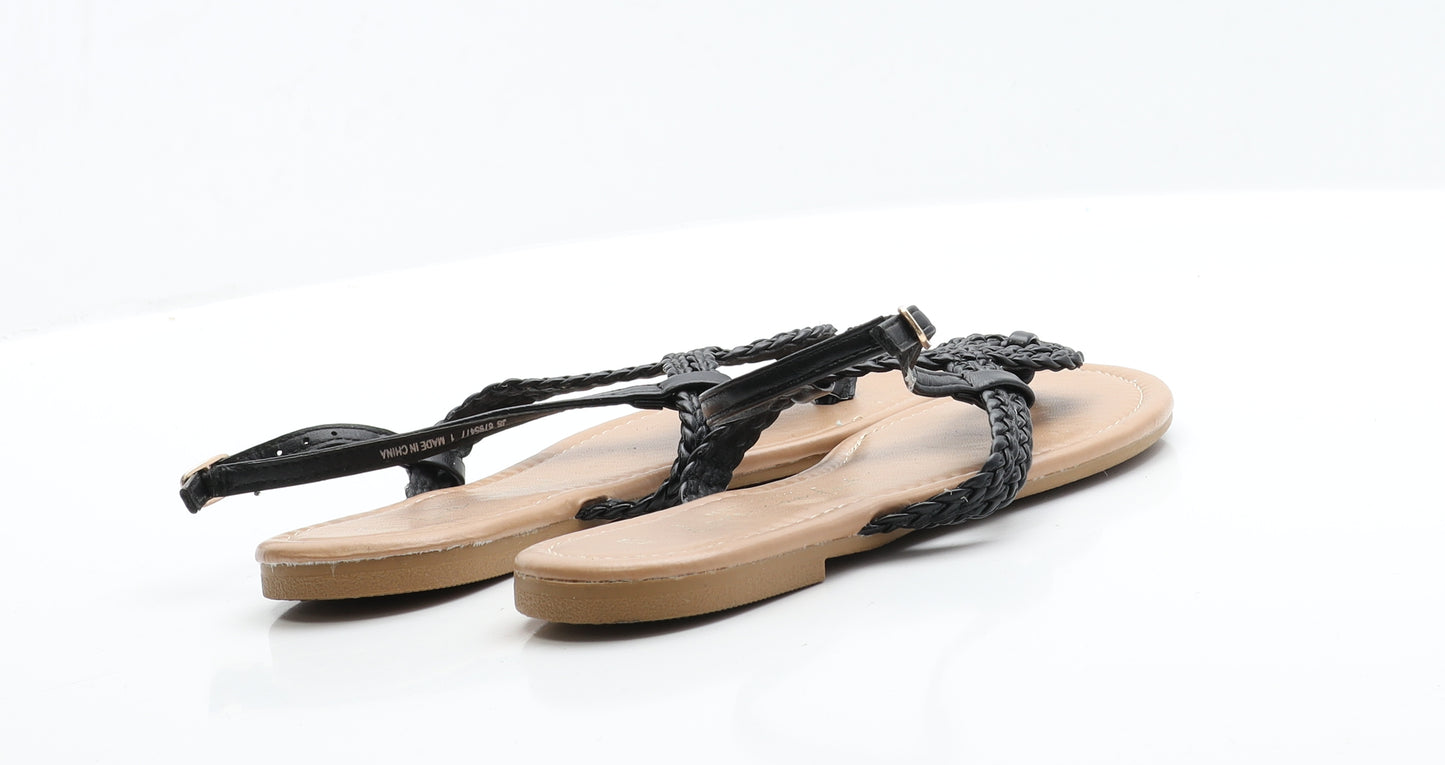 New Look Womens Black  Faux Leather Strappy Flat 5 38