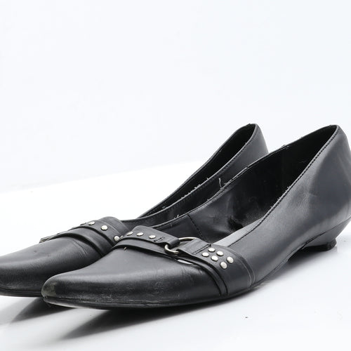 George Womens Black  Leather Slip On Flat 7 40