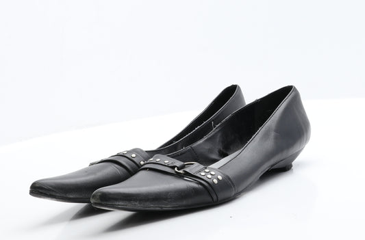 George Womens Black  Leather Slip On Flat 7 40