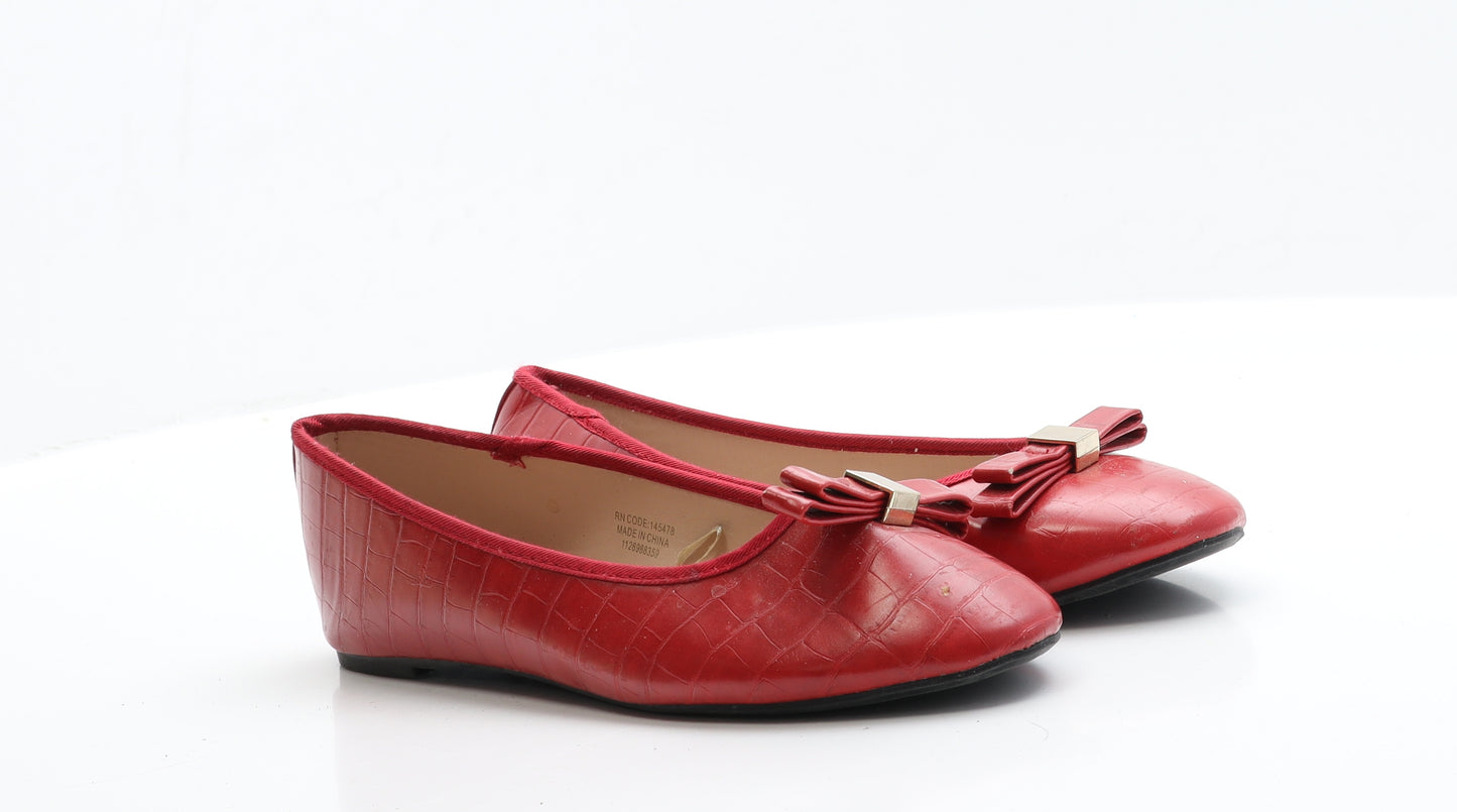 Primark Womens Red  Faux Leather Ballet Flat 7 EUR 40
