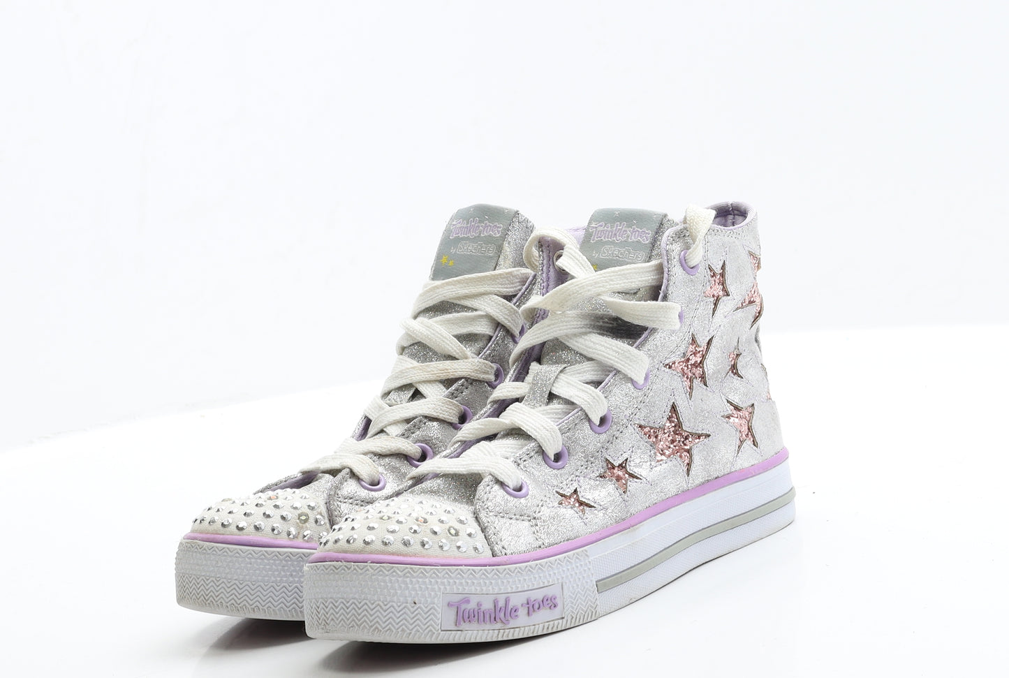 Skechers Girls Silver  Polyester Trainer  1.5 EUR 34  - Twinkle Toes