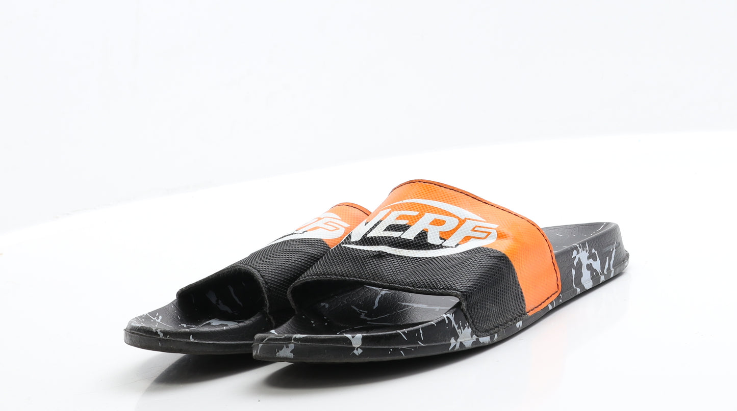 NERF Boys Black Geometric Polyester Slider Sandal 3 EUR 36  - Size 3-4, Open Toe