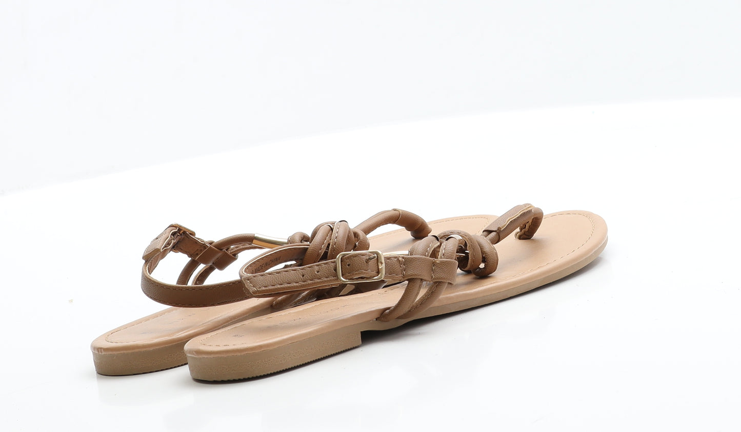 New Look Womens Brown  Polyester Thong Flat 5 38