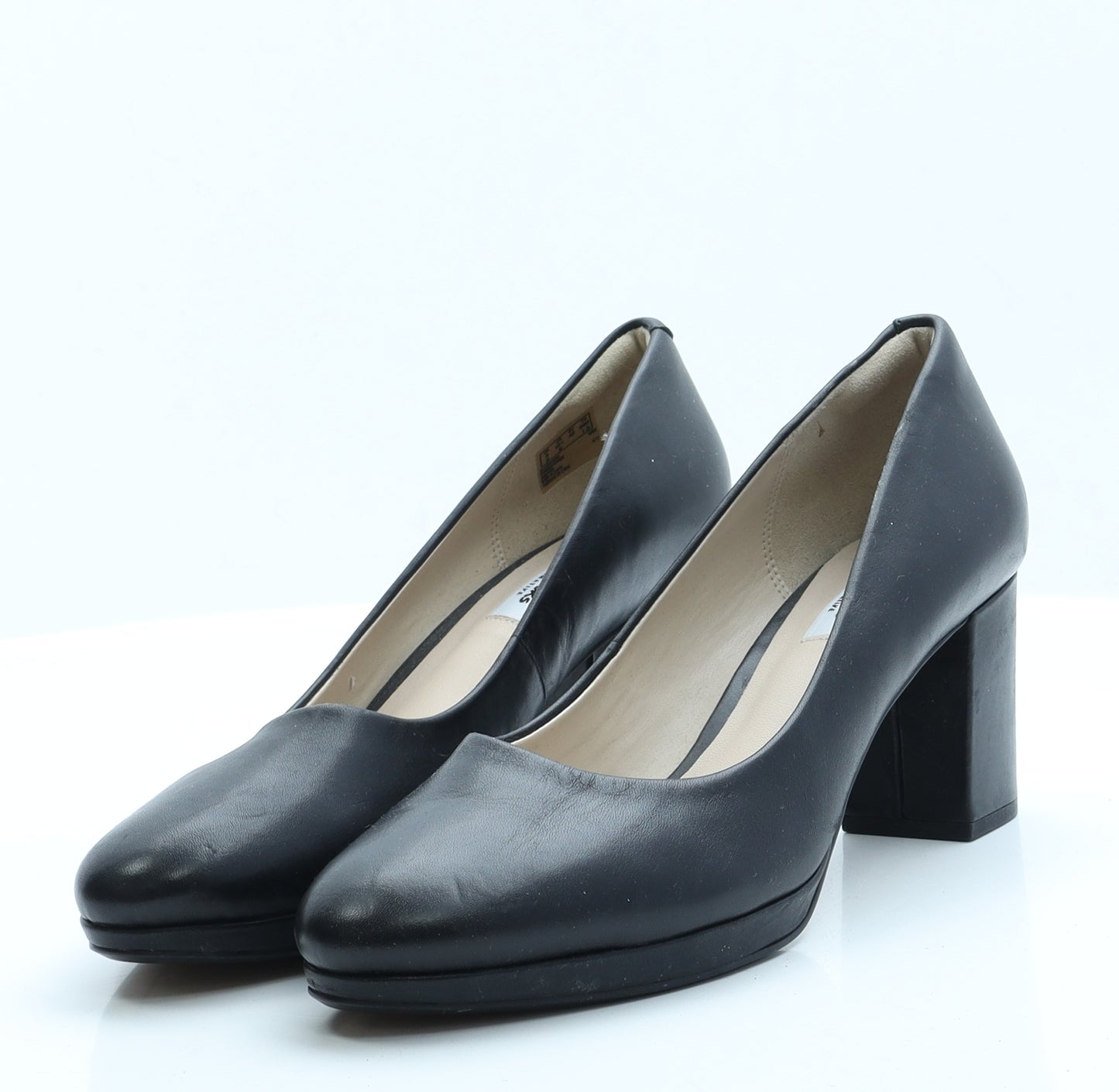 Clarks Womens Black  Faux Leather Court Heel 8