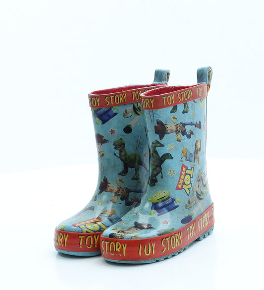 Preworn Boys Blue Geometric Rubber Wellies Boot 5