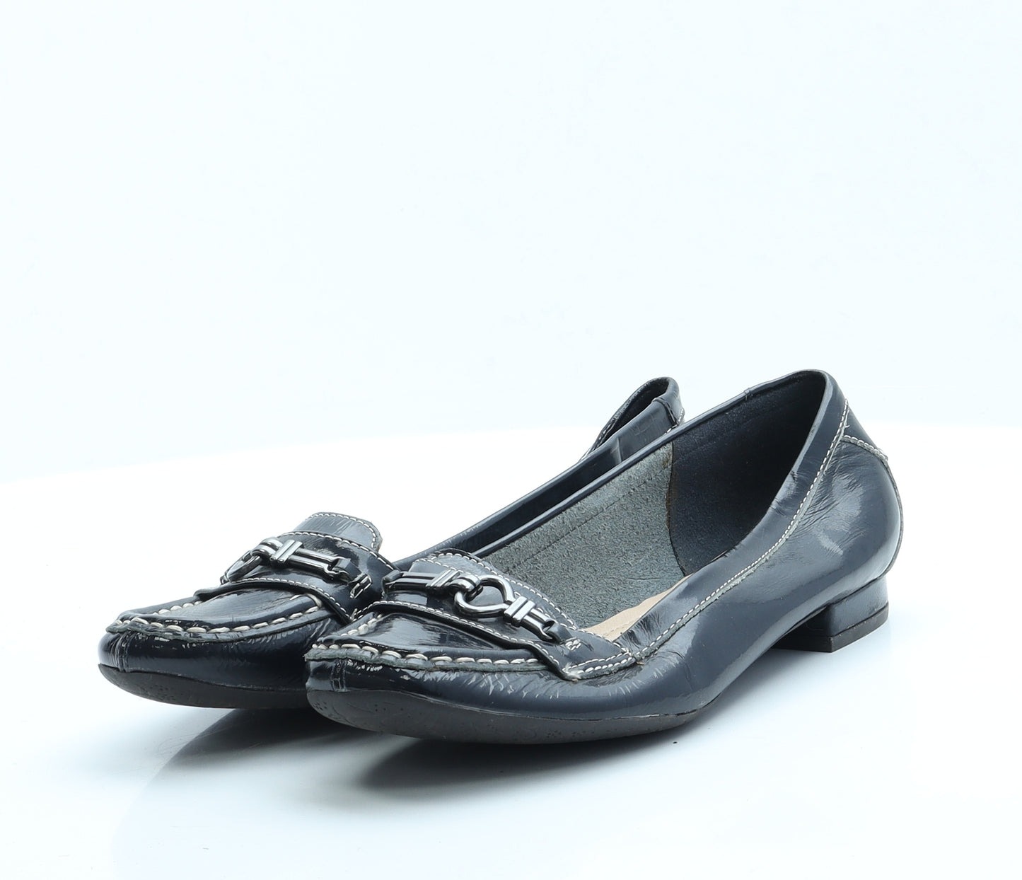 FootGlove Womens Blue  Leather Slip On Flat 5   - Wide Fit