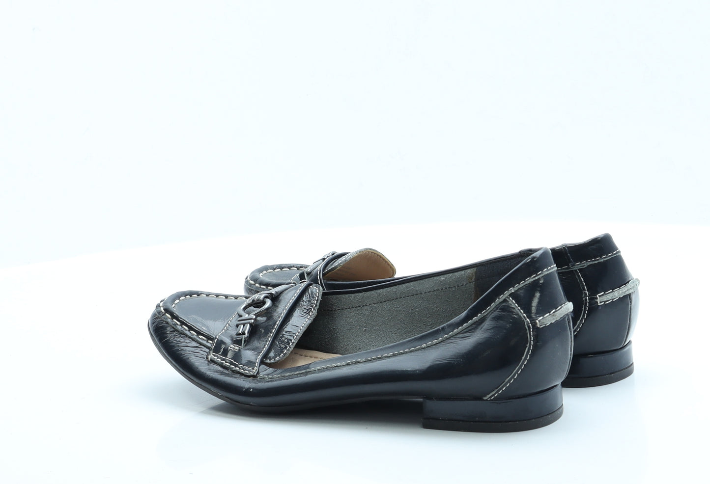 FootGlove Womens Blue  Leather Slip On Flat 5   - Wide Fit