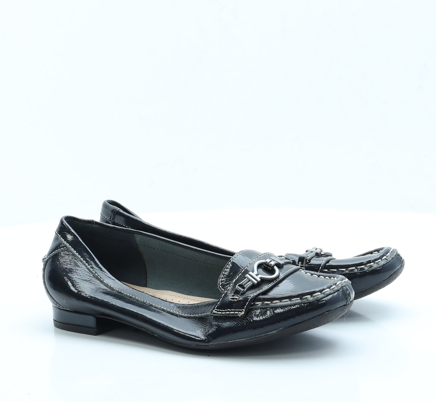 FootGlove Womens Blue  Leather Slip On Flat 5   - Wide Fit