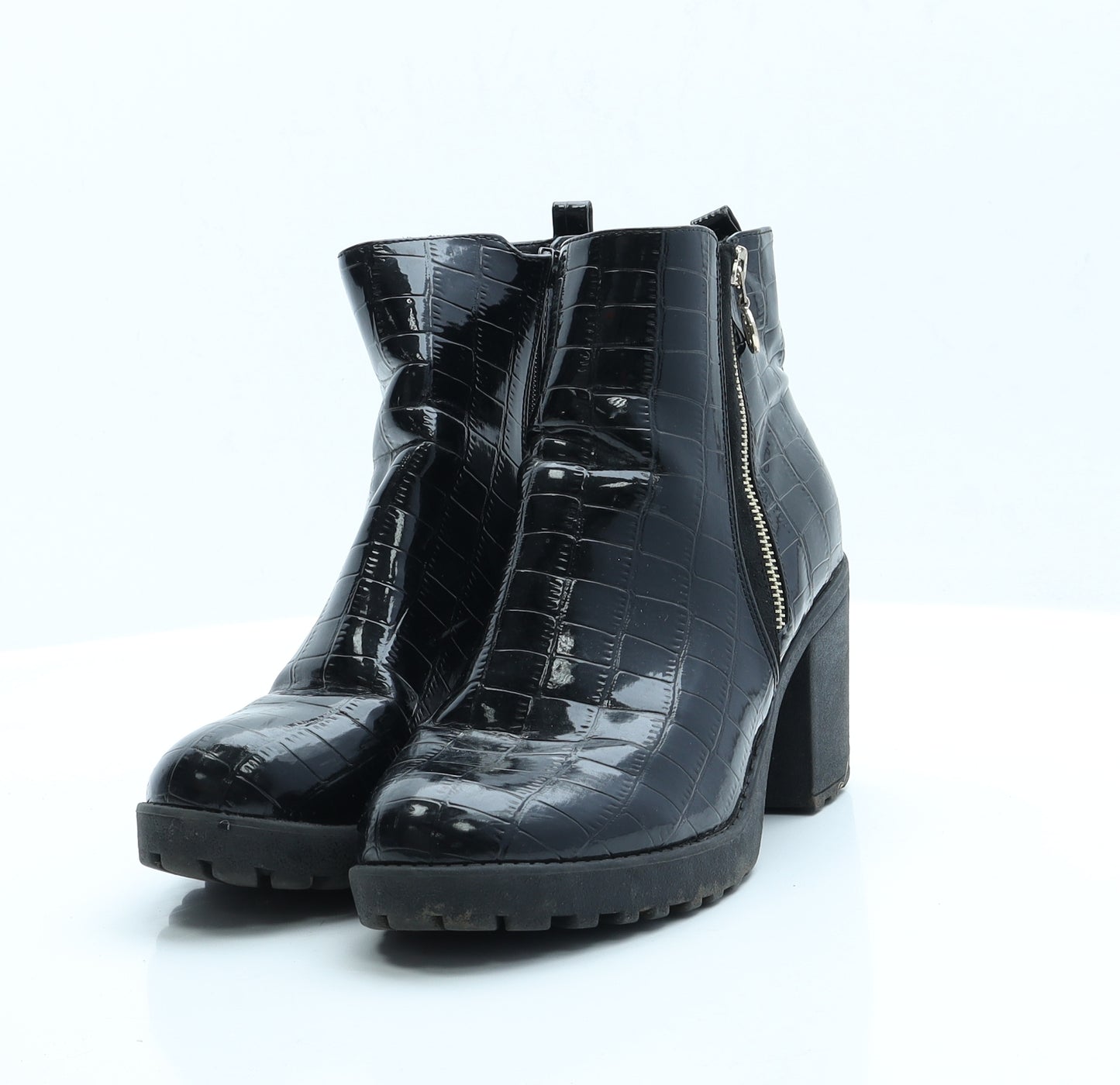 River Island Womens Black  Vinyl Bootie Boot 6 EUR 39