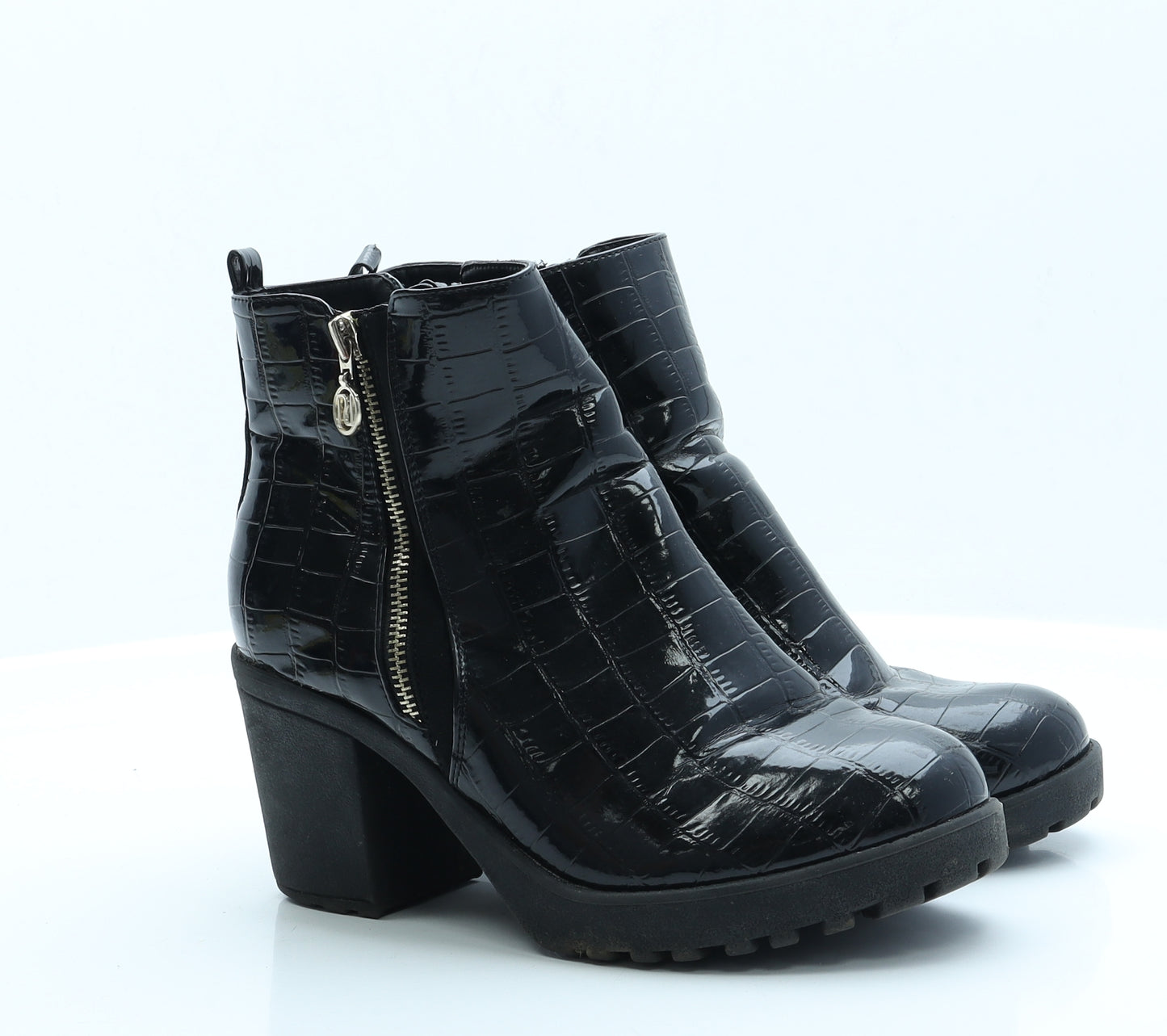 River Island Womens Black  Vinyl Bootie Boot 6 EUR 39