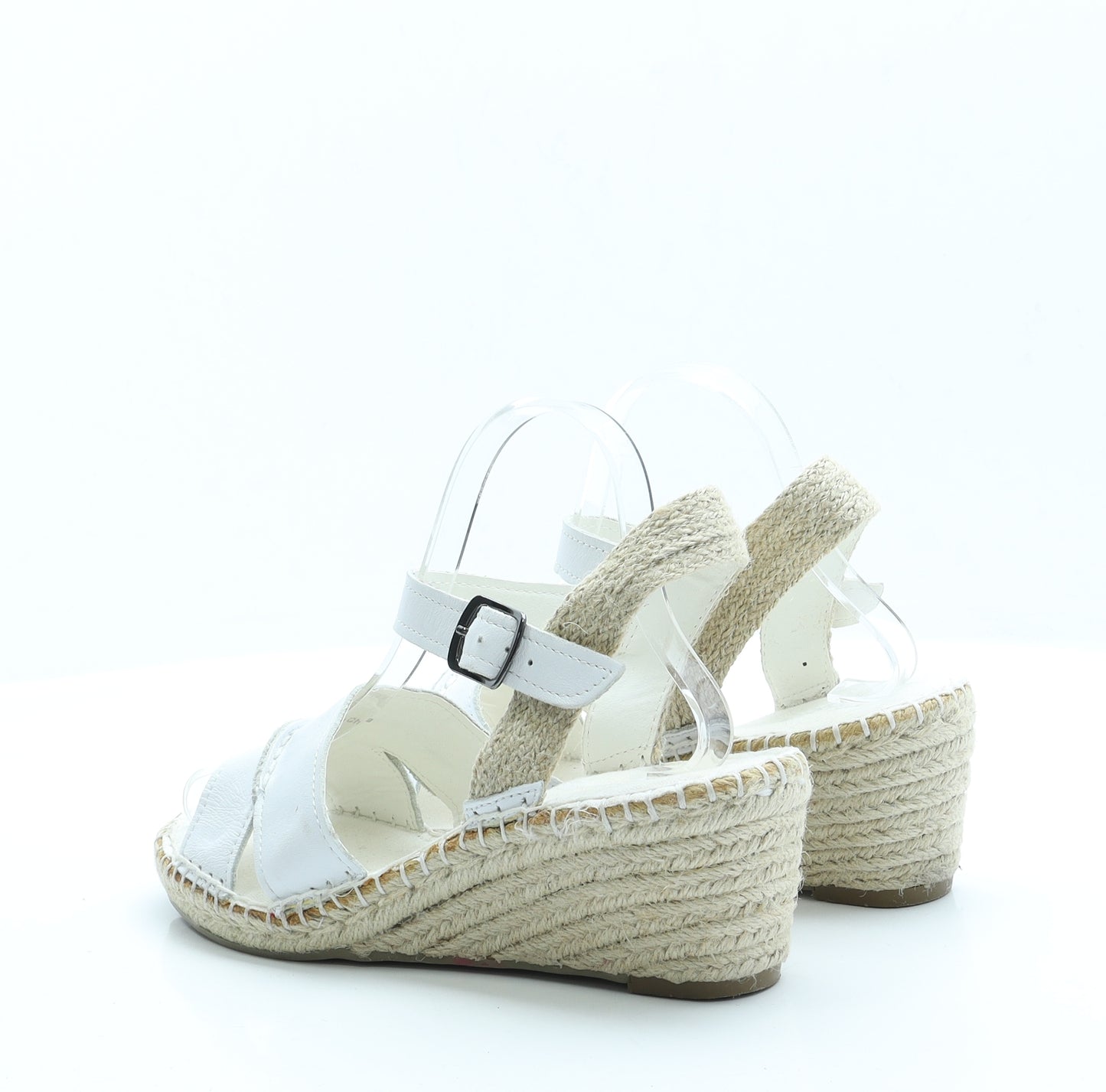 FootGlove Womens White  Faux Leather Strappy Heel 7