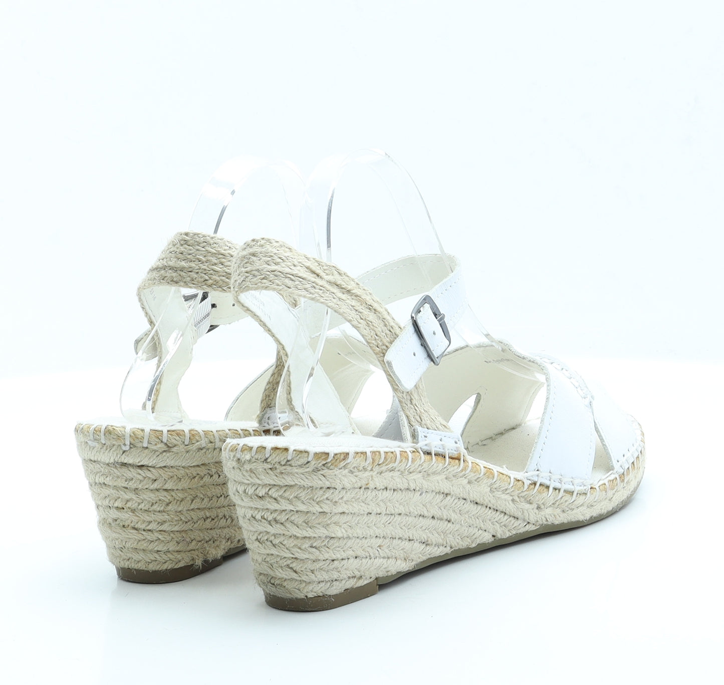 FootGlove Womens White  Faux Leather Strappy Heel 7