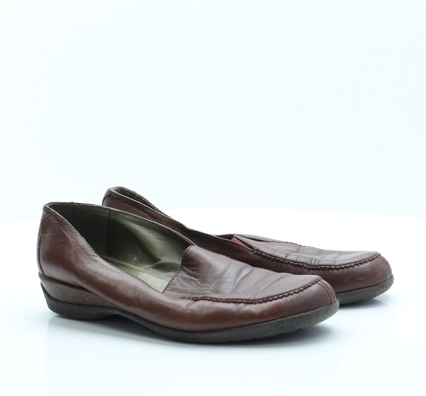 Preworn Womens Brown  Faux Leather Loafer Flat 7 40