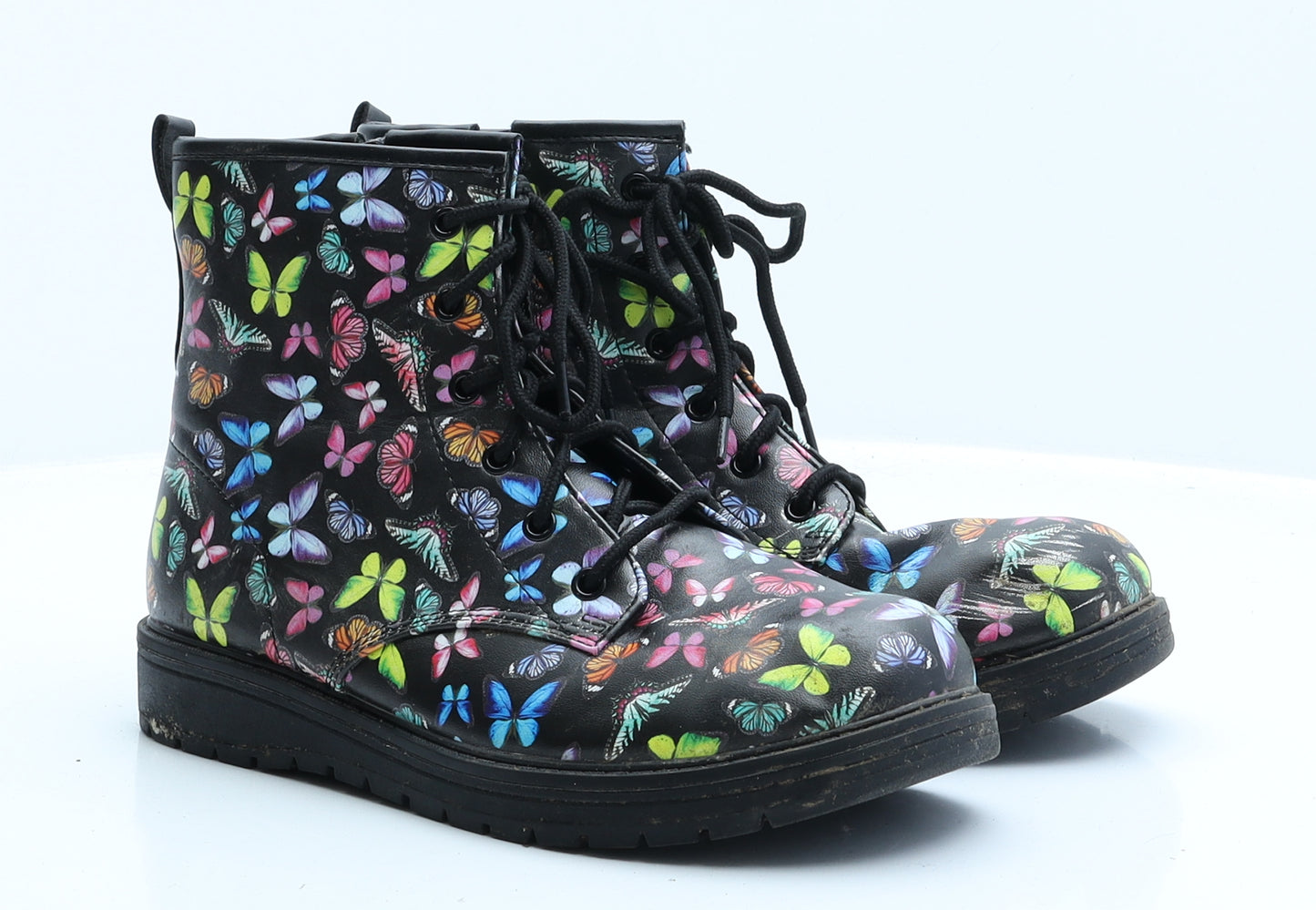 Sketchers Womens Multicoloured Floral Faux Leather Combat Boot 4 EUR 37