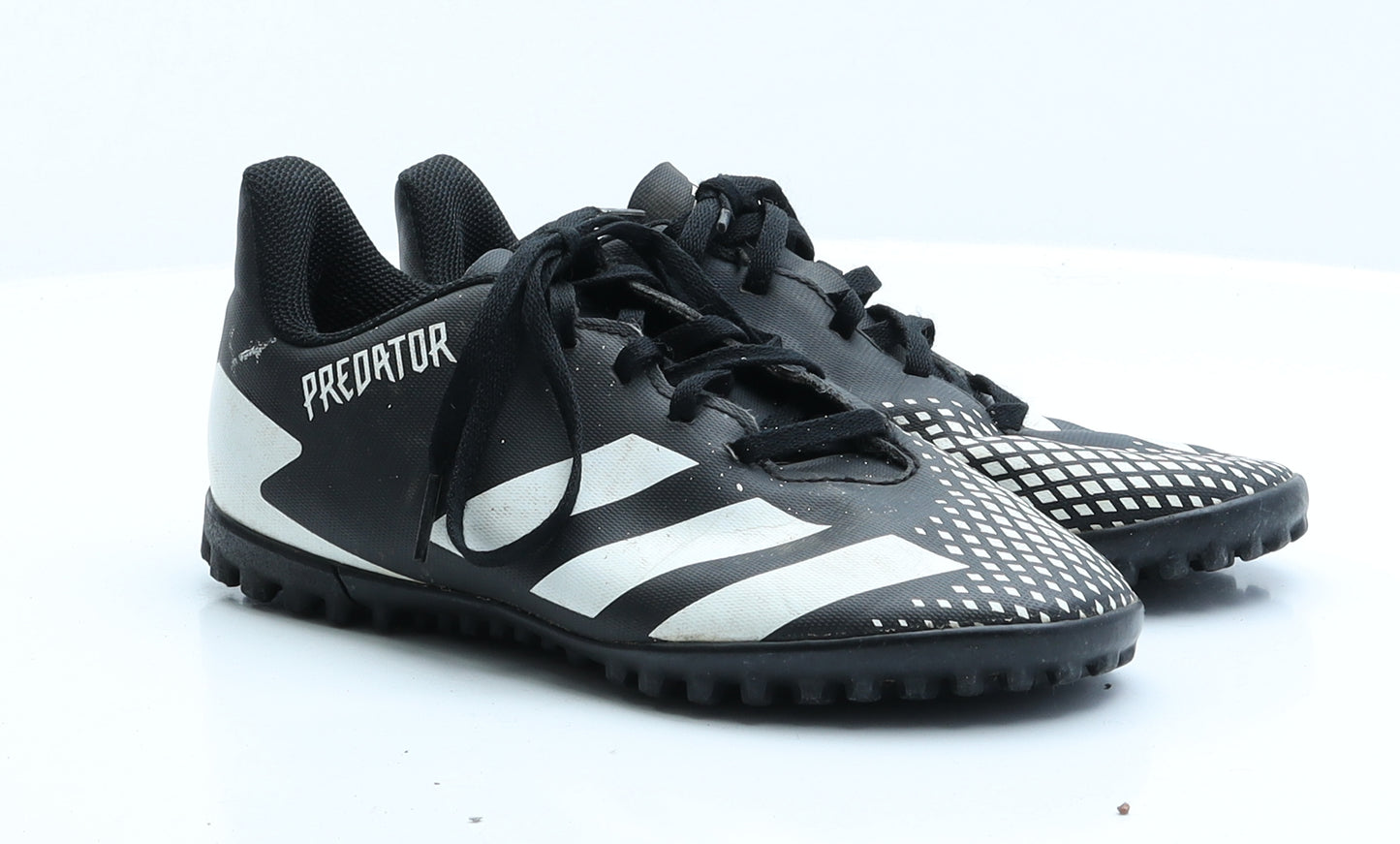 adidas Boys Black Striped Faux Leather Trainer  4 EUR 37