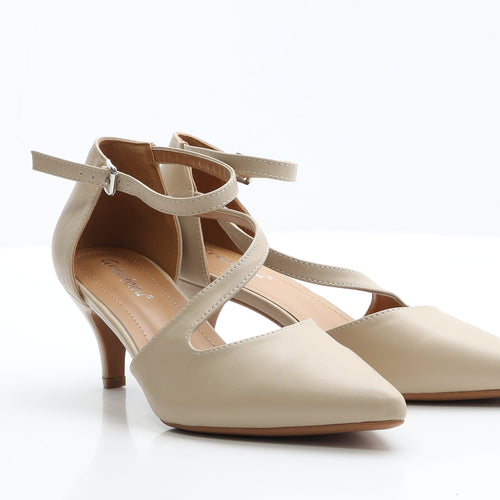 Greatonu Womens Beige  Faux Leather Strappy Heel UK 5 EUR 38