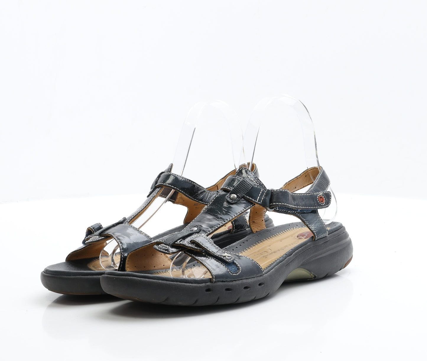 Clarks Womens Blue  Patent Leather Slingback Flat UK 5.5