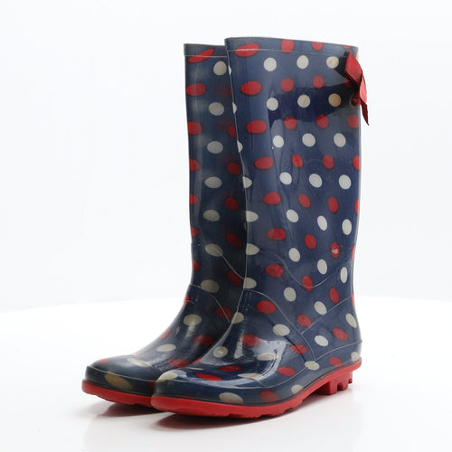 Preworn Girls Blue Polka Dot Rubber Wellies Boot UK 13 13