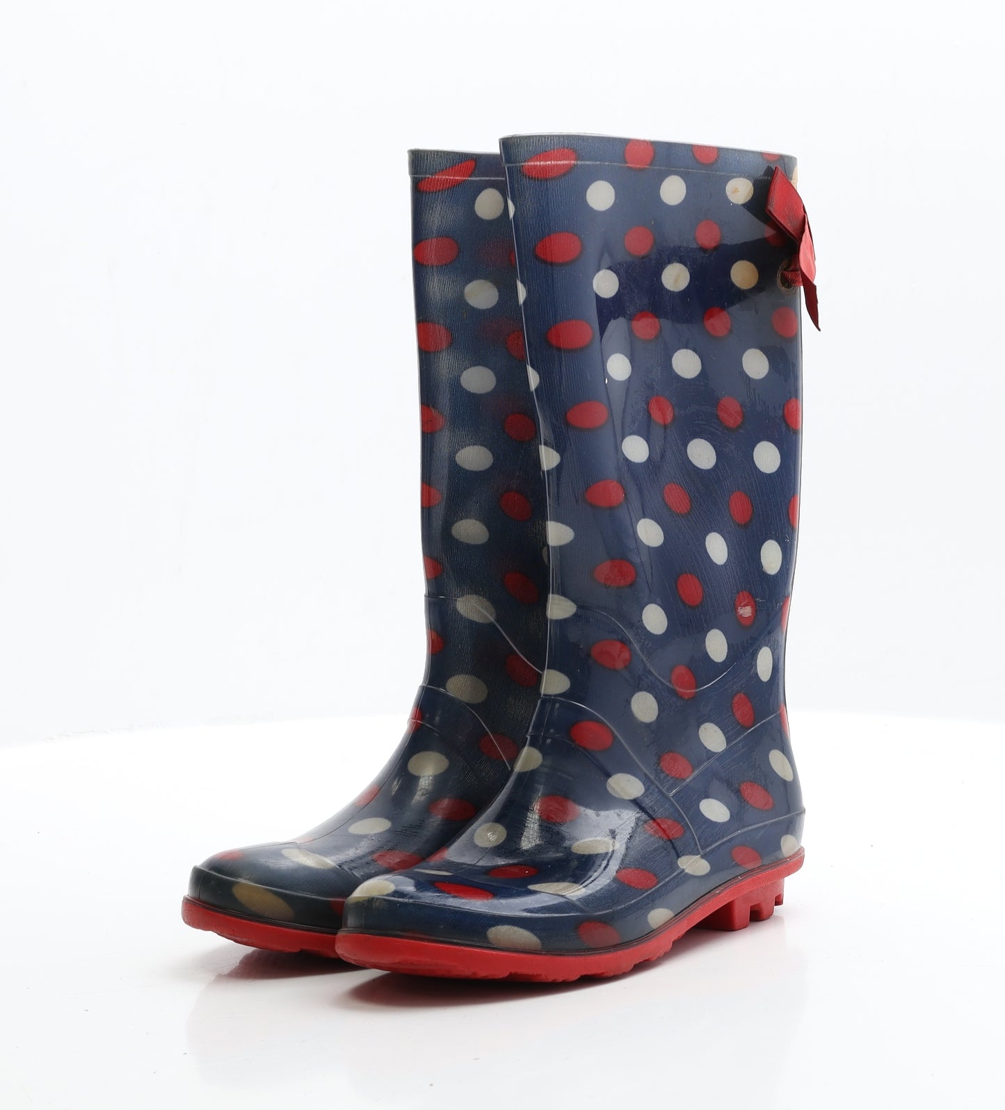 Preworn Girls Blue Polka Dot Rubber Wellies Boot UK 13 13