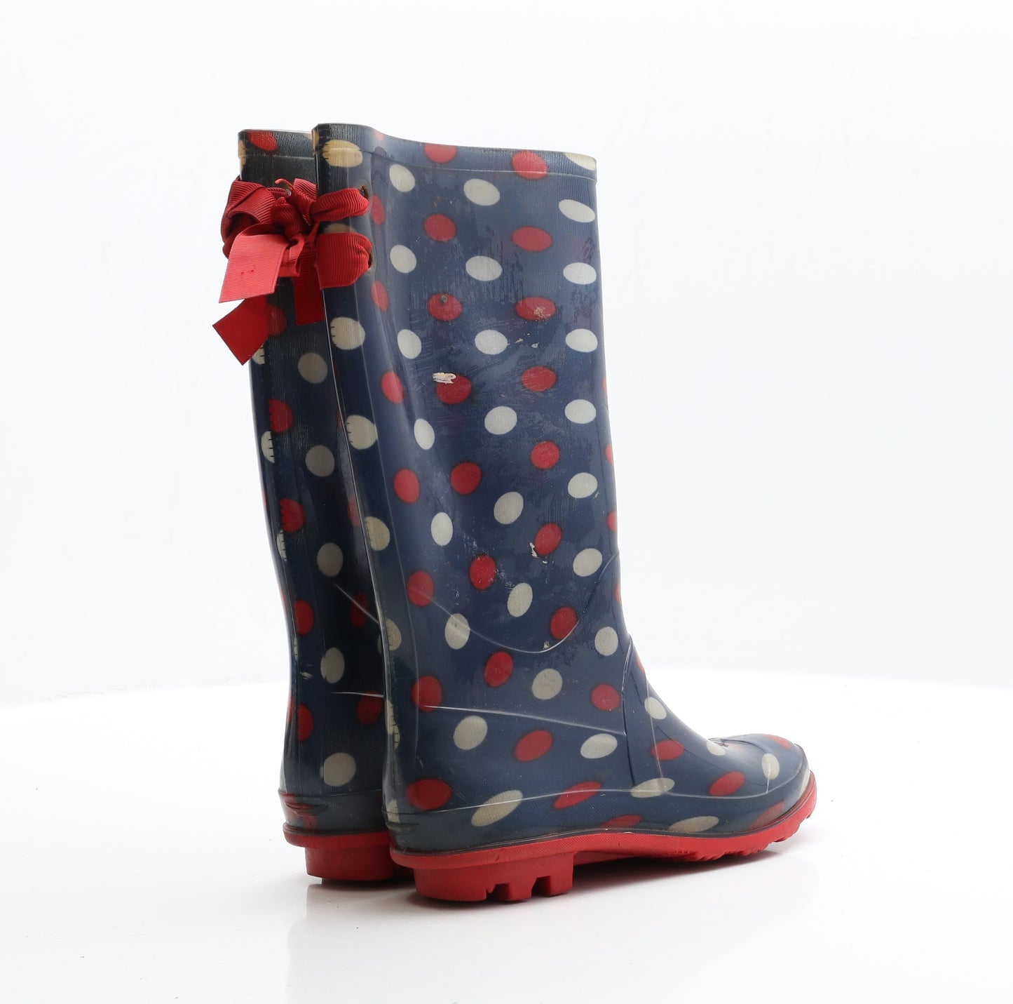 Preworn Girls Blue Polka Dot Rubber Wellies Boot UK 13 13