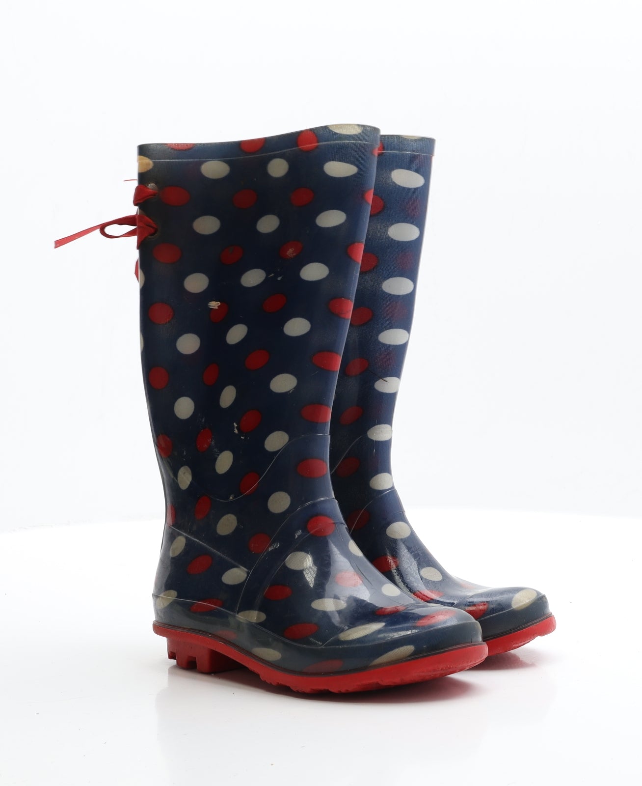 Preworn Girls Blue Polka Dot Rubber Wellies Boot UK 13 13