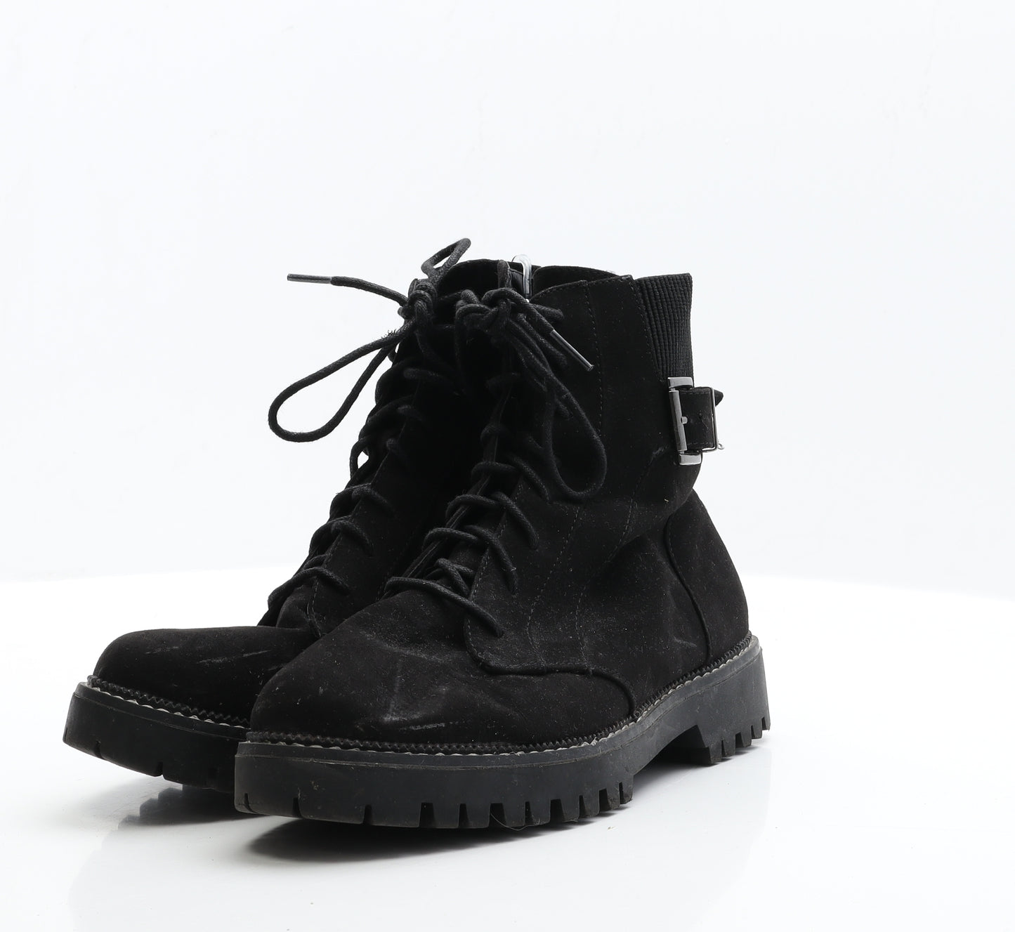 Primark Womens Black  Faux Suede Biker Boot UK 6 EUR 39