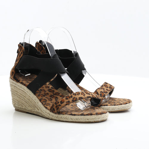 Preworn Womens Brown Animal Print Faux Suede Strappy Heel UK 8 EUR 41