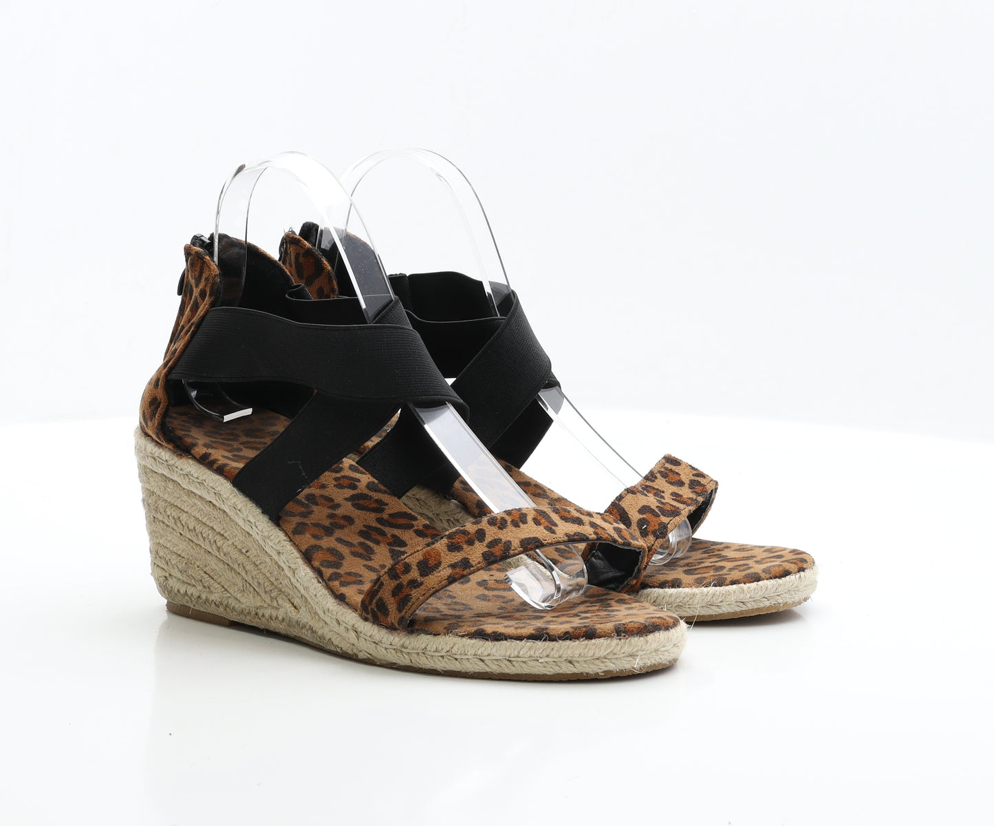 Preworn Womens Brown Animal Print Faux Suede Strappy Heel UK 8 EUR 41
