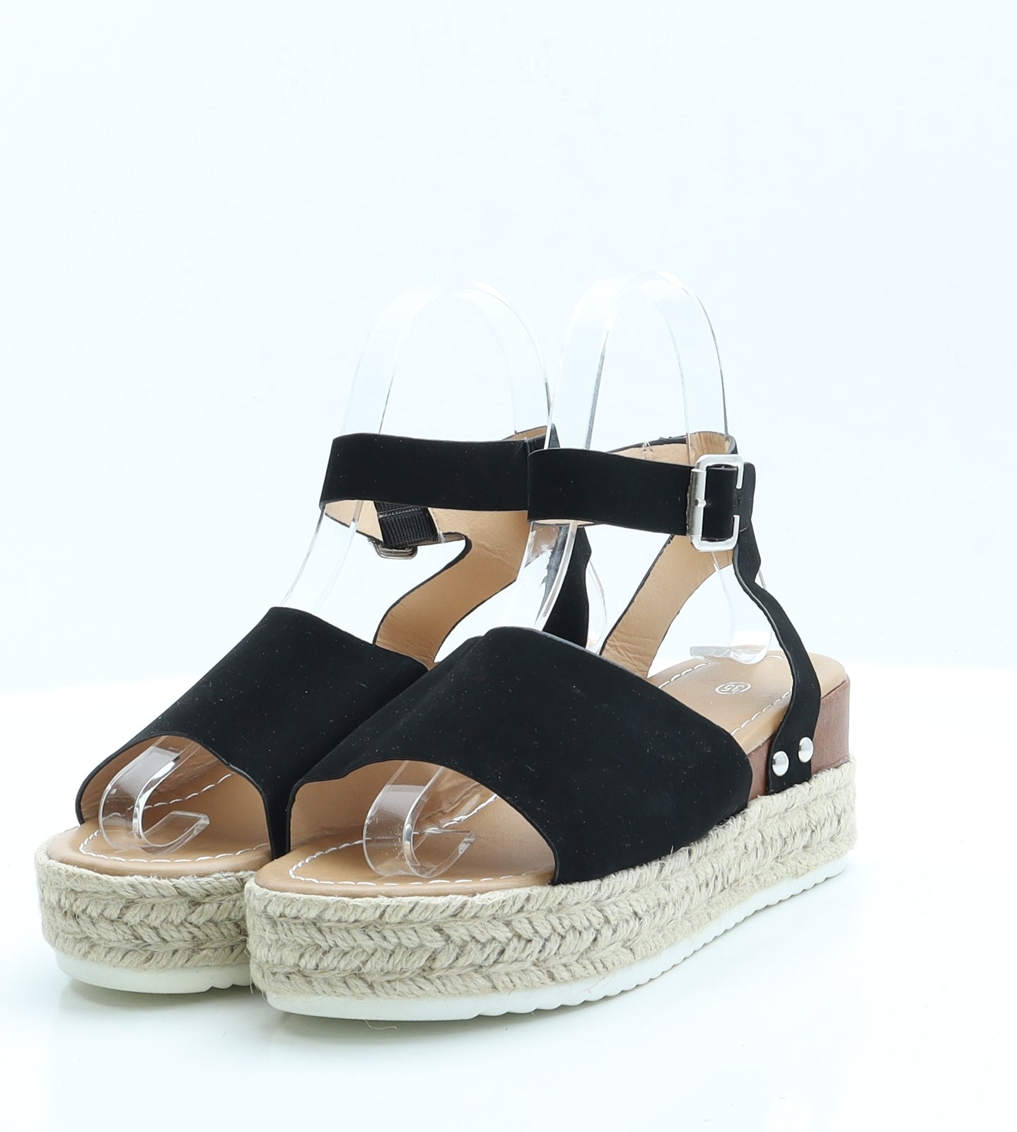 Preworn Girls Black  Faux Suede Espadrille Sandal 2 EUR 35