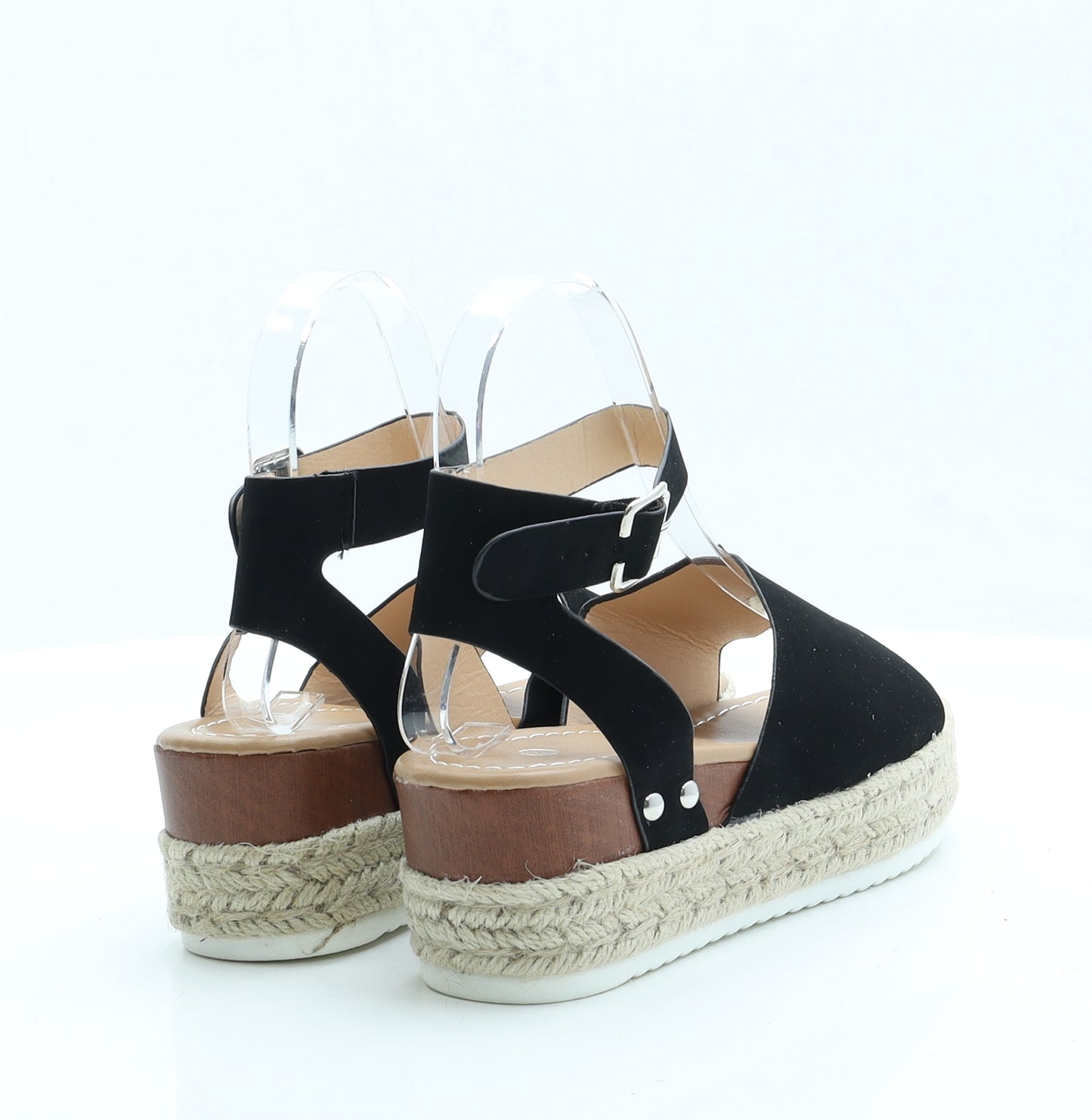 Preworn Girls Black  Faux Suede Espadrille Sandal 2 EUR 35