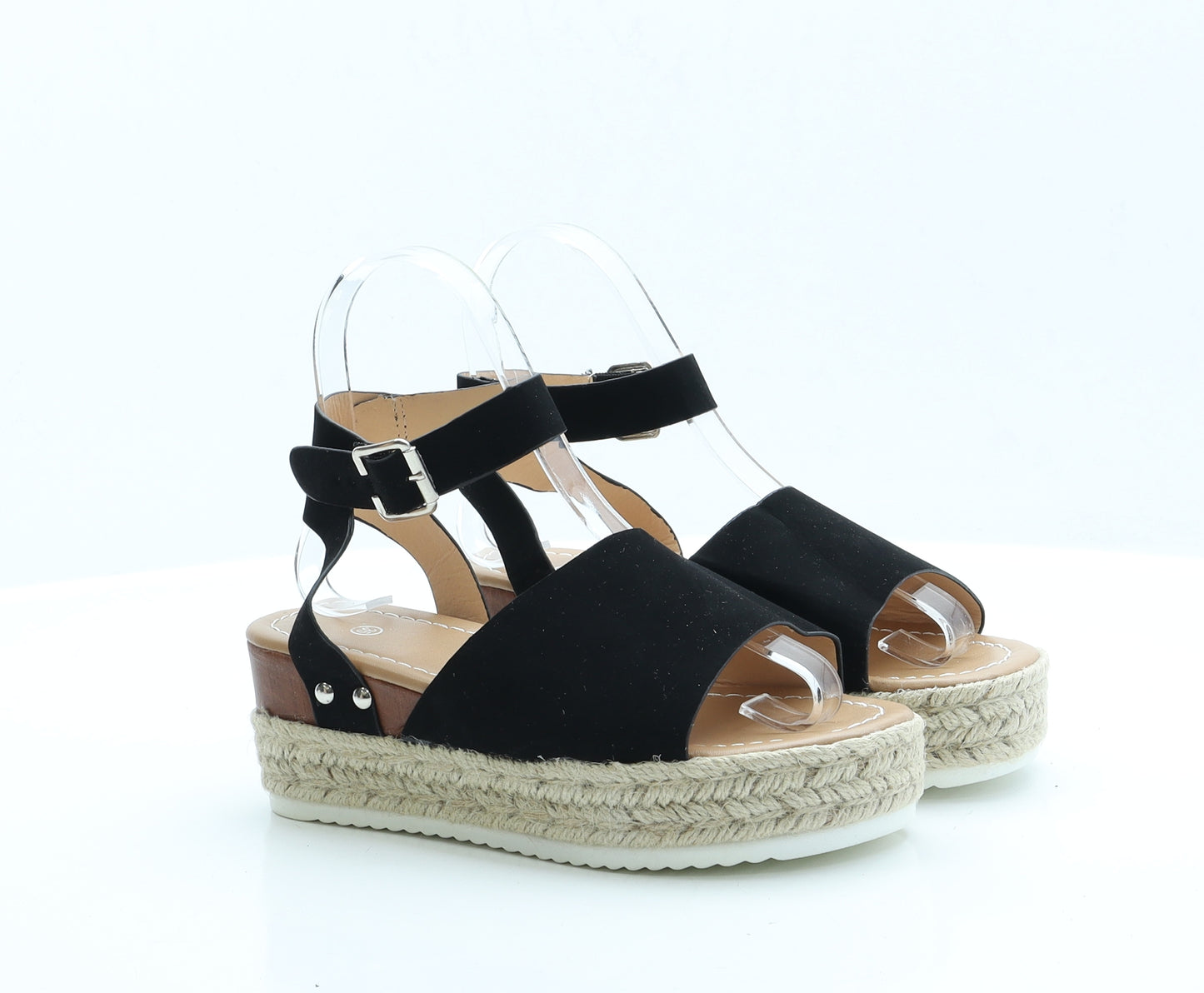 Preworn Girls Black  Faux Suede Espadrille Sandal 2 EUR 35