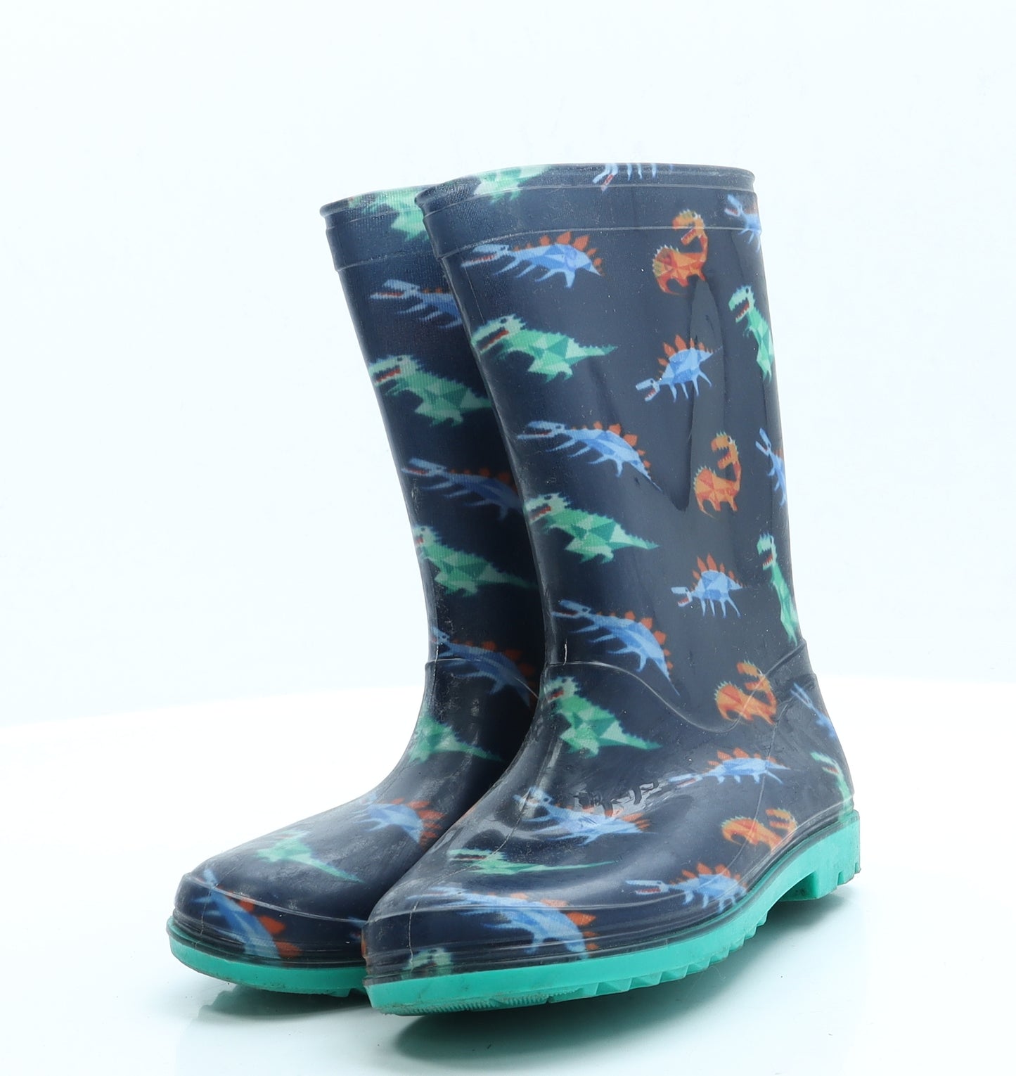 Bluezoo Boys Blue Geometric Rubber Wellies Boot UK 1 1   - Dinosaur