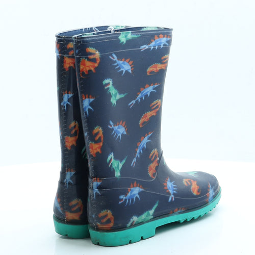 Bluezoo Boys Blue Geometric Rubber Wellies Boot UK 1 1   - Dinosaur