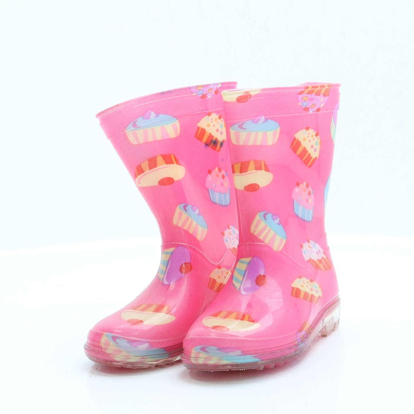 Preworn Girls Pink Geometric Rubber Wellies Boot UK 7 7   - Cupcake