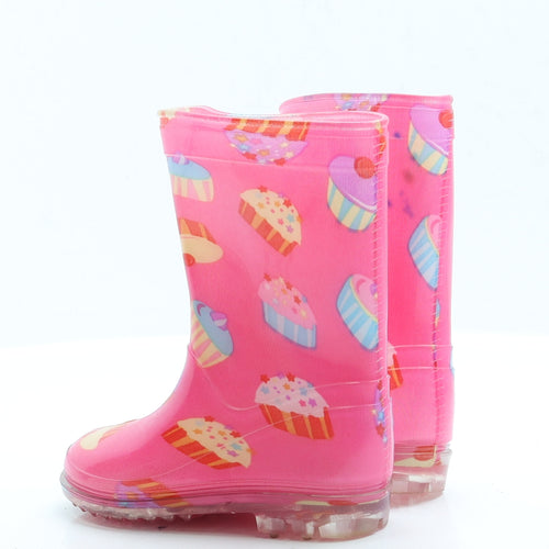 Preworn Girls Pink Geometric Rubber Wellies Boot UK 7 7   - Cupcake
