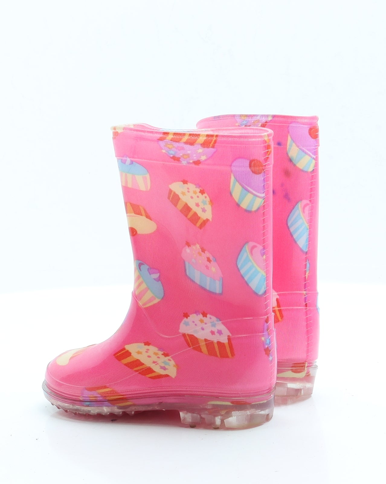 Preworn Girls Pink Geometric Rubber Wellies Boot UK 7 7   - Cupcake