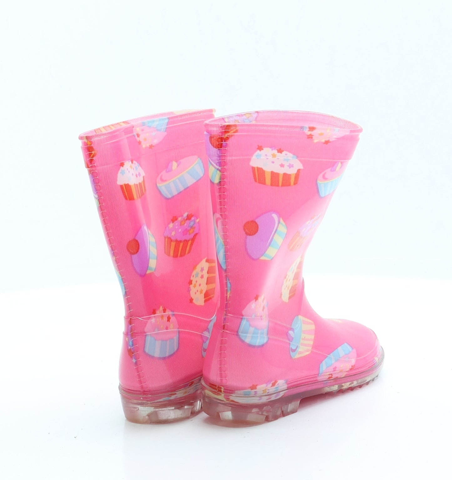 Preworn Girls Pink Geometric Rubber Wellies Boot UK 7 7   - Cupcake