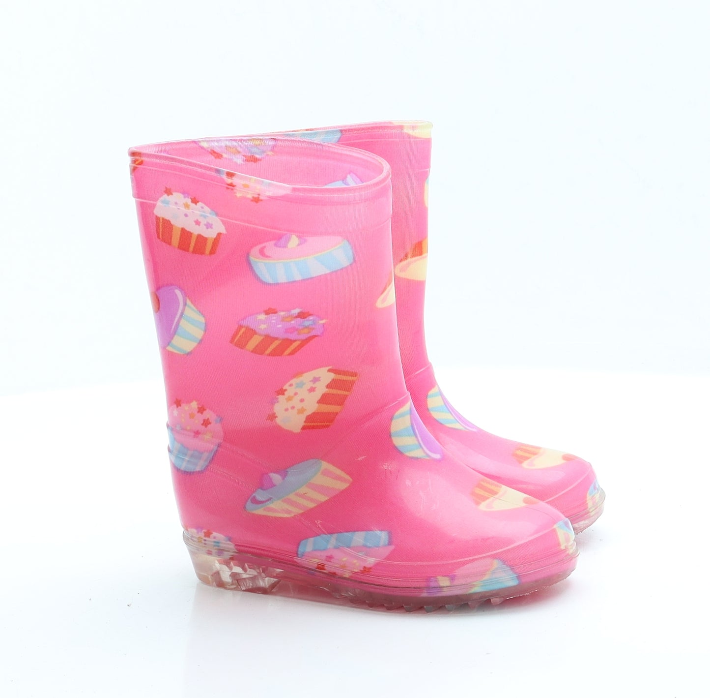 Preworn Girls Pink Geometric Rubber Wellies Boot UK 7 7   - Cupcake