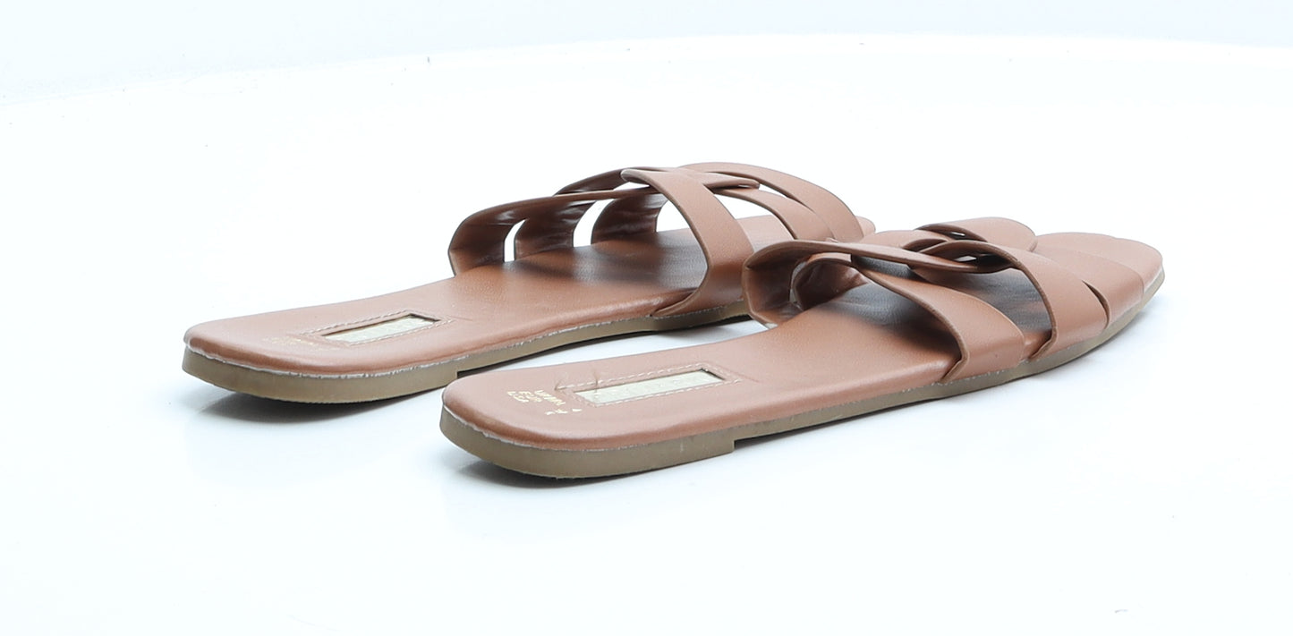 Primark Womens Brown  Faux Leather Flat Sandal UK 4 EUR 37