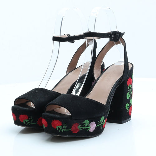 Topshop Womens Black Floral Faux Suede Platform Heel UK 3 EUR 36