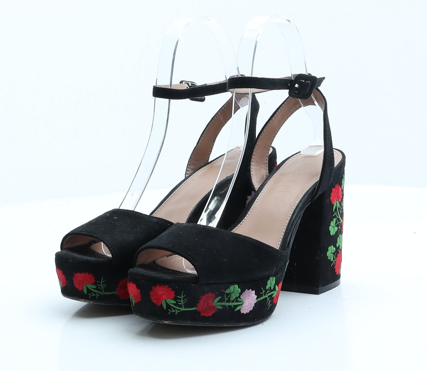 Topshop Womens Black Floral Faux Suede Platform Heel UK 3 EUR 36