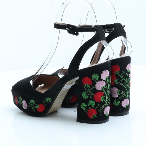 Topshop Womens Black Floral Faux Suede Platform Heel UK 3 EUR 36