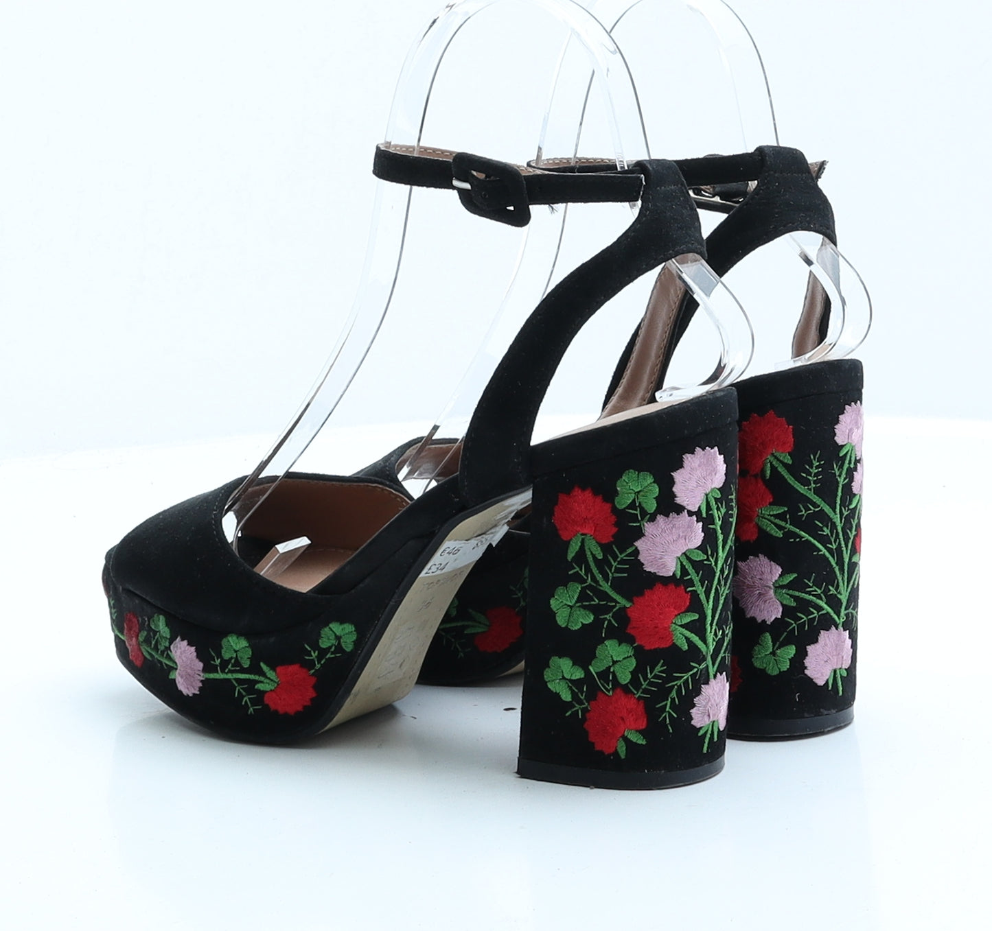 Topshop Womens Black Floral Faux Suede Platform Heel UK 3 EUR 36