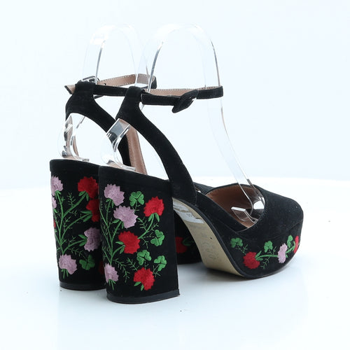Topshop Womens Black Floral Faux Suede Platform Heel UK 3 EUR 36